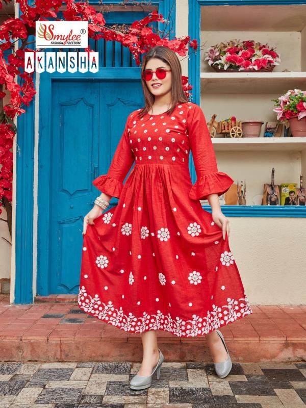 Smylee Akansha Beautiful Rayon Embroidery Flair Kurti 